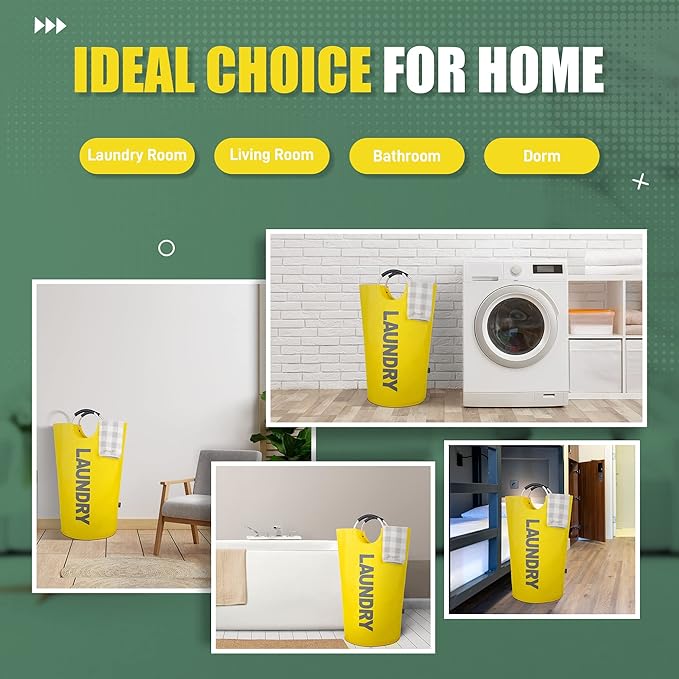Caroeas 95L Pro Large Laundry Basket (13 Colors), Waterproof Laundry Hamper, Laundry Bag with Padded Handles, Clothes Hamper Stands Up Well, Collapsible Laundry Basket Easy Storage(Yellow)