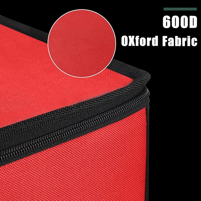 Christmas Ornament Storage Box with Dividers, Christmas Balls Storage Containers with Zipper & 4 Removable Trays - Holds Up to 64 Balls - 600D Oxford Christmas Decoration Storage Organizer (Red)