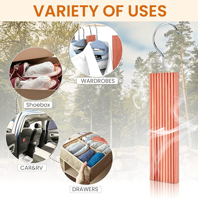 Homode Cedar Blocks for Clothes Storage, Aromatic Cedar Wood for Closets and Drawers, Cedarwood Hangups with Hook, Scent Sachets Bags Cedar Closet Freshener, 16 Pack