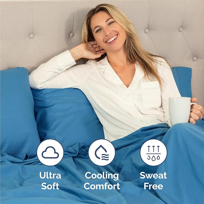 Twin XL 4 Piece Sheet Set - Comfy Breathable & Cooling - Ultra Soft Hotel Luxury Bedding Set w/ 8-16 Inch Deep Pockets - 1 Flat & 1 Fitted Sheet & 2 Pillowcases - Wrinkle Free & Easy Care - Denim Blue