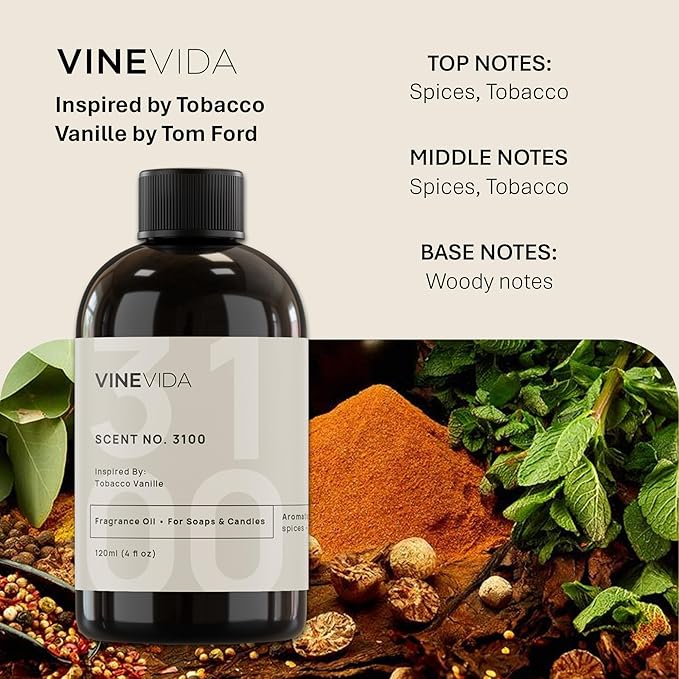 VINEVIDA [4oz] (Our Version of) Tobacco Vanille Fragrance Oil for Soap Making Scents for Candle Making, Perfume Oils, Soy Candles, Home Scents Oil Diffusers, Bath Scent Bomb Oils Linen Spray Lotions