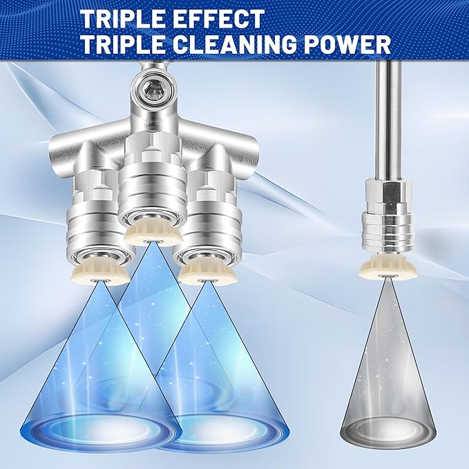 EZALOR Triple Pressure Washer Nozzle, 3-in-1 Power Washer Tips, 3 Nozzles for Pressure Washing with 12PCS Power Washer Spray Nozzles (0, 15, 25, 40 Degree), 1/4 Inch Quick Connect, 5000 PSI