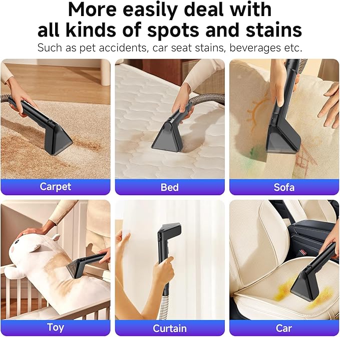 Vaconly Portable Spot Cleaner Machine for Carpet and Upholstery - 18Kpa Carpet Cleaner with Dual BrushHeads, Easy Move, Cleaning Machine for Furniture, Couch, Stairs, Car and Pet Stain, White