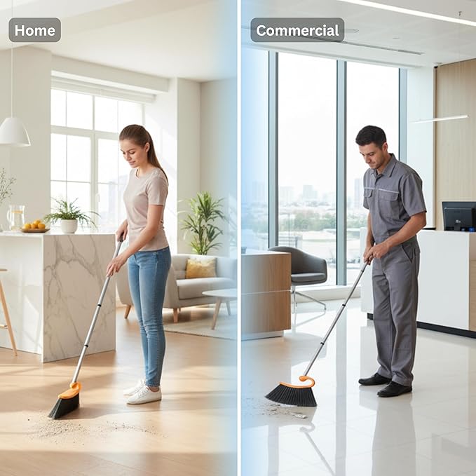 Surfer Combo Broom with Dustpan Combo Set – 4-Piece Composable Handle Broom and Dustpan Set with Long Handle | Durable Dust Pan & Broom for Home and Commercial Cleaning