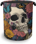 Skeleton Laundry Basket,Butterfly Flowers Oxford Cloth Laundry Hamper with Handle Foldable Portable Clothes Storage Basket for Bathroom Bedroom Dorm Room 16" x 20.8"
