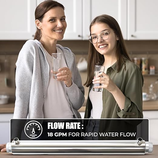 Ozmosis Whole House Ultraviolet Water Purifier Filter – 55W, 120V Stainless Steel UV Unit, 1/2" MNPT Inlet/Outlet, 18 GPM, LED Ballast with O-Rings & Mounting Brackets
