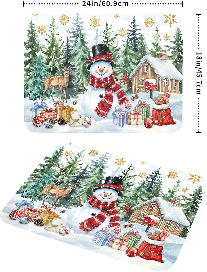 Christmas Kitchen Drying Mat 18 x 24 Inch Xmas Snowman Drying Pad Snowflake and Tree Pattern Absorbent Reversible Microfiber Mats Winter Dish Rack Pad Drainer Mat for Coffee Bar Decor