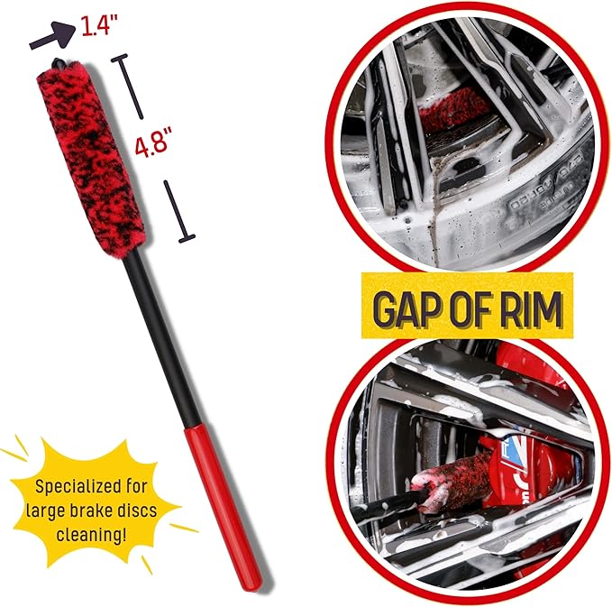 oesee Angled Wheel Brush Kit 3 Pack- Angled Microfiber Wheel Brush, Wheel Barrel Brush, Detailing Brush Scratch Free Calipers Woolies Spoke Brush Cleans Brake Dust from Barrels& Hard to Reach Areas