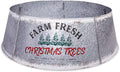 Hallops Galvanized Christmas Tree Collar - Oversized, Adjustable Metal Collar Ring for Large to XL Christmas Trees - Rustic Stand Up Tree Skirt with Distressed White Finish for Indoor Holiday Decor