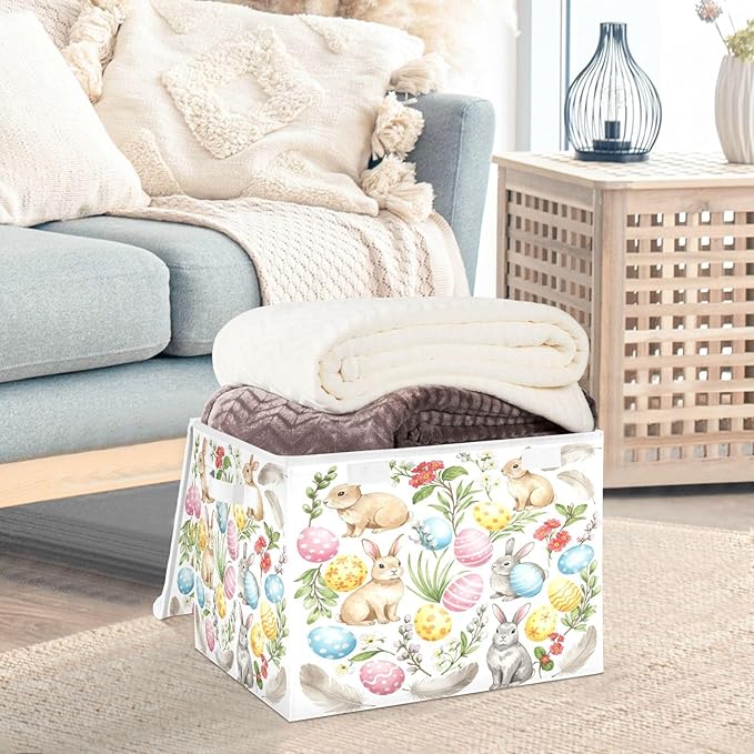 senya Easter Baskets Collapsible Storage Bins with Lids, Rabbit Bunny Eggs Storage Boxes Clothes Baskets for Organizing