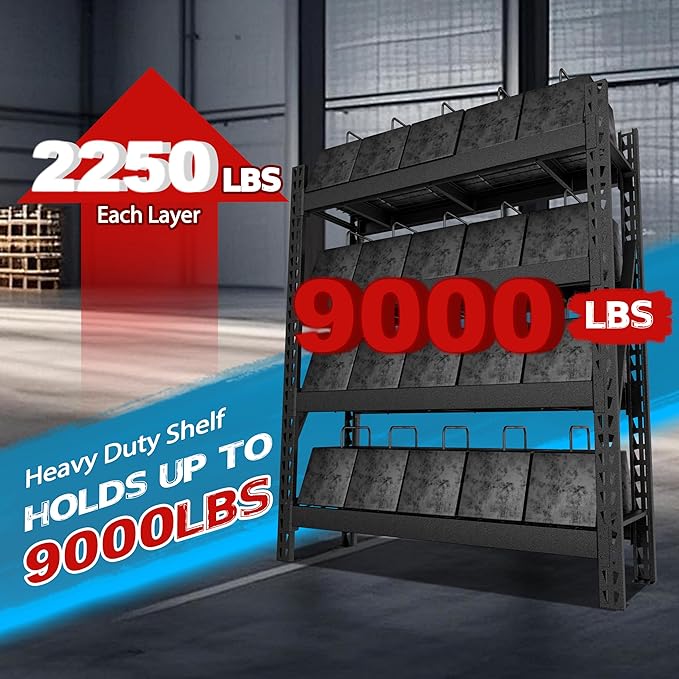 BlueWish 9000LBS Wire Rack Shelving, 18”D x 61”W x 72”H Storage Racks and Shelving with Reinforced Wire Partition, 4 Tiers Heavy Duty Garage Shelves for Warehouse Basement, Black