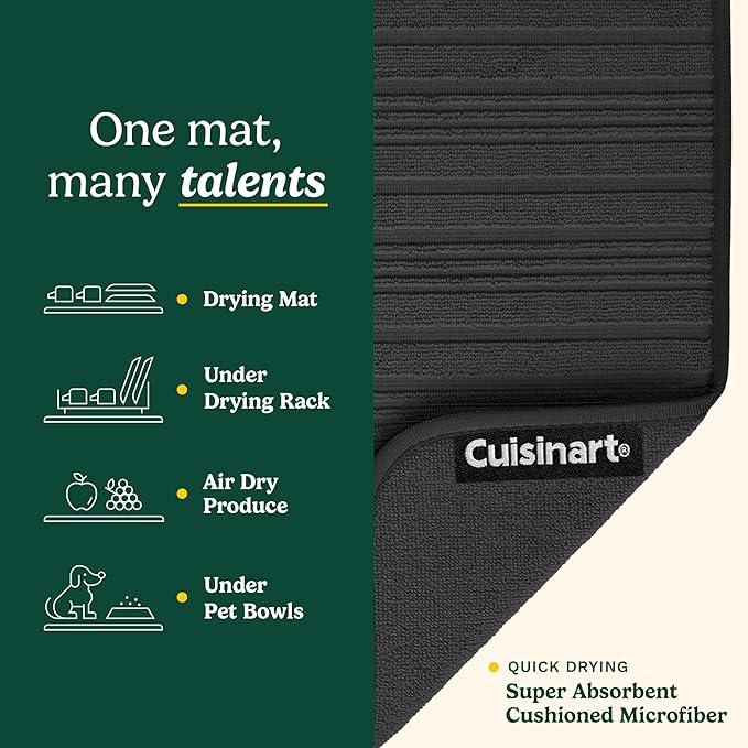 Cuisinart Dish Drying Mats for Kitchen Counter - (2) 18" x 24" Ultra Absorbent Dish Drying Mat XL - Foldable, Machine Washable, Fast Drying Dish Mat