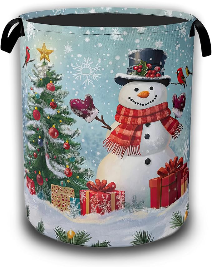 Christmas Laundry Baskets,Cute Snowman Laundry Hamper,Storage Basket with Handles for Bathroom Bedroom College Dormitory Living Room Nursery Organizer 16"x20.8"