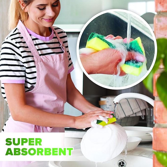 (6 Pack) Heavy Duty Scrub Sponges by SCRUBIT – Kitchen Dish, Sink and Bathroom Cleaning Scrubber Sponge - with Non-Smell Scouring Pad