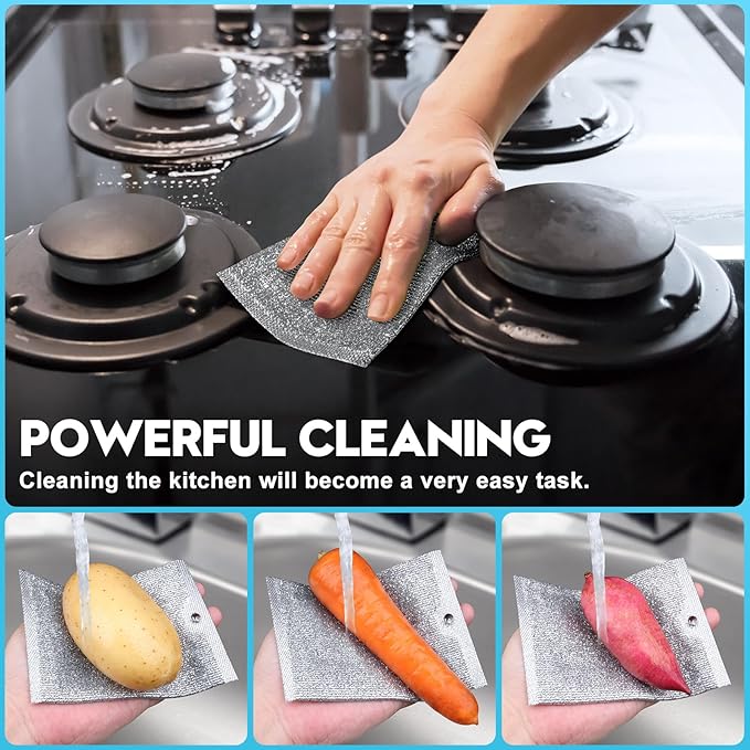 VMKBL Steel Wool Scrubber, Wire Dishwashing Rags, 10 Pcs Multipurpose Wire Dishcloth, Wet & Dry for Cookware, Sinks, Dishes, Stoves & Fireplaces 5.9“ x 3.9”