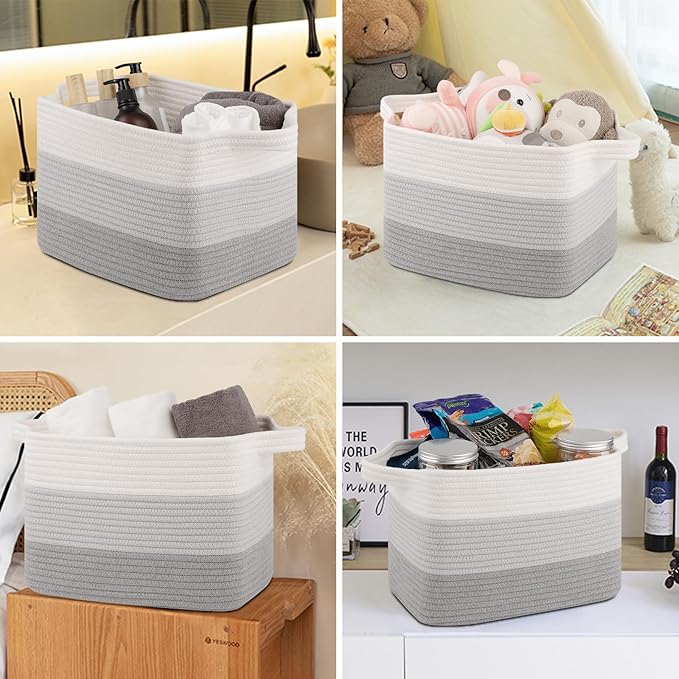 Storage Baskets for Organizing, Woven Baskets for Shelves, Rectangle Decorative Organizer for Storage Clothes, Toy, Books, Towels Nursery Bins 3 Pack (Gradient Grey, 15.75"x11.8"x9.85")