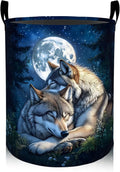 Romantic Wolf Moonlit Night Laundry Basket 19.7"x15.7", Collapsible Dirty Clothes Waterproof Laundry Hamper Organizer Toy Storage Bin for Dorm Nursery Bathroom Decor