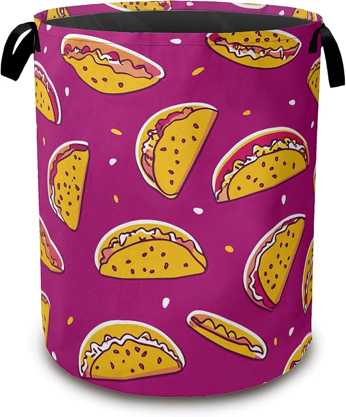 Cute Cartoon Taco Laundry Basket Foldable Laundry Hamper with Handles Oxford Cloth Storage Hamper for Clothes, Books, and Sundries16"x20.8"