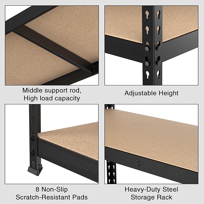 WORKPRO 5-Tier Steel Shelving Unit-Black, 35-3/10”W x 17-1/2”D x 72”H, Adjustable Storage Rack, Heavy Duty Shelf with MDF Board, 1650 lbs Load Capacity (Total) for Garage, Basement, Warehouse, Kitchen