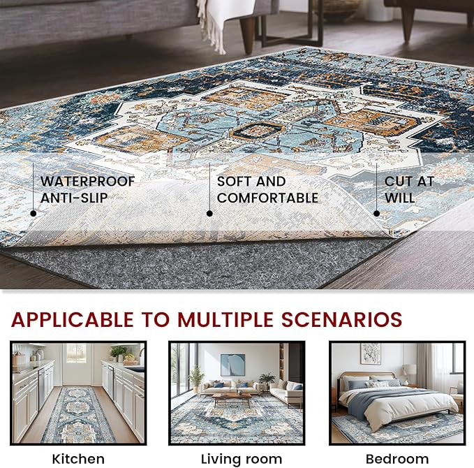 Waterproof Rug Pad, 8x10 ft Area Rug Non-Slip Carpet Pad, Non-Slip Rug Pads for All Floors and Finishes, Felt Pad for Hardwood Floors, Keeps Carpets in Place Soft and Safe