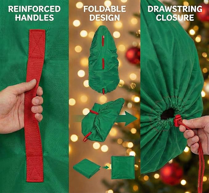 Upright Christmas Tree Storage Bag - Fits 9 Ft Artificial Xmas & Topiary Tree, Vertical Holiday Cover, Durable, Dustproof & Easy-Use Xmas Storage, Green