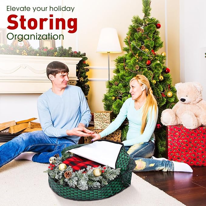 5 Pack Christmas Storage Bags,7.5 ft Green Christmas Tree Large Bag, 24" Wreath Containers and 25" Garland Packing Tote Moving Bags with Handle Zipper for Artificial Xmas Tree Wreath Garland