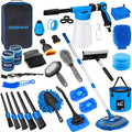 THINKWORK Car Wash Kit, Car Detailing Kit with Foam Gun, Car Wash Brush Mop and Large Folding Bucket Suitable for Car Cleaning, Blue Car Wash Set Gift for Men and Women