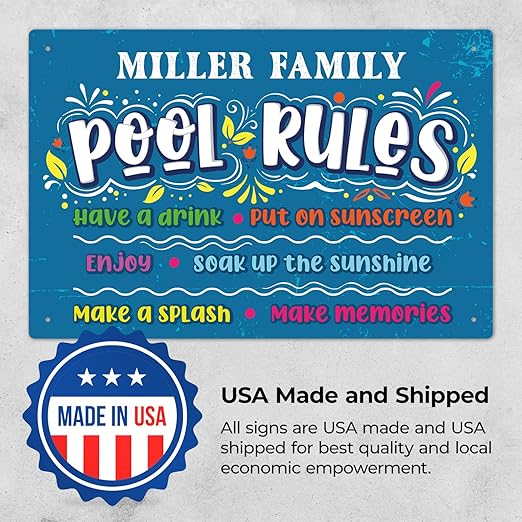 Custom Pool Sign, Pool Rules Make Memories for Pool Decor Sign, 12x18 Inches, Rust Free .063 Aluminum, Fade Resistant, Made in USA by Sigo Signs