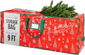 Christmas Tree Storage Bag - Stores 9 Foot Artificial Xmas Holiday Tree, Durable Waterproof Material, Zippered Bag, Carry Handles - Protects Against Dust, Insects and Moisture (Red Printed)