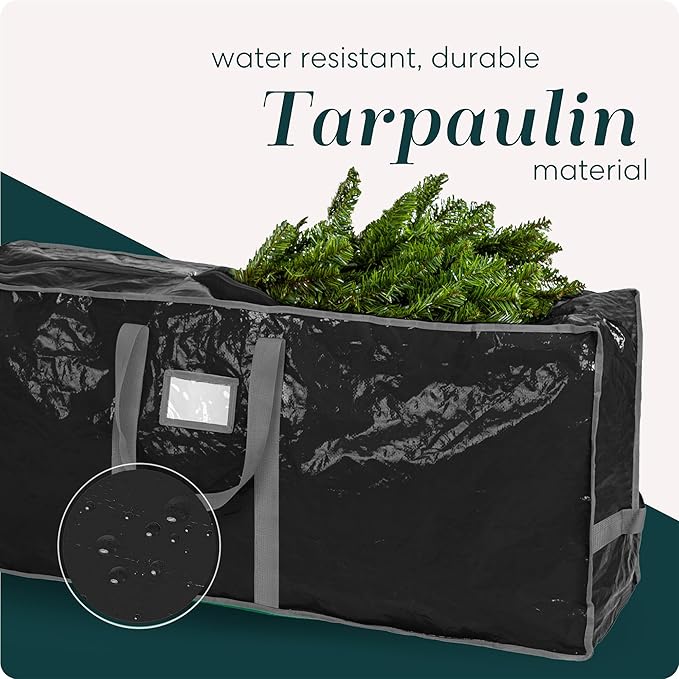Christmas Tree Storage Bag - Stores 7.5 Foot Artificial Xmas Holiday Tree, Durable Waterproof Material, Zippered Bag, Carry Handles - Protects Against Dust, Insects and Moisture (Black)