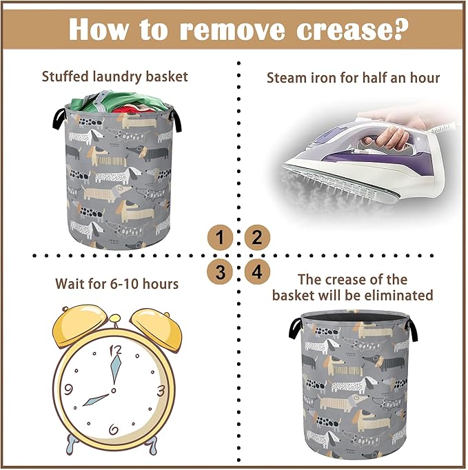 Cute Dachshunds Laundry Basket,Grey Dogs Collapsible Laundry Baskets with Handles,Waterproof Oxford Cloth Storage Basket 16"x20" for Bathroom/Bedroom/Dormitories