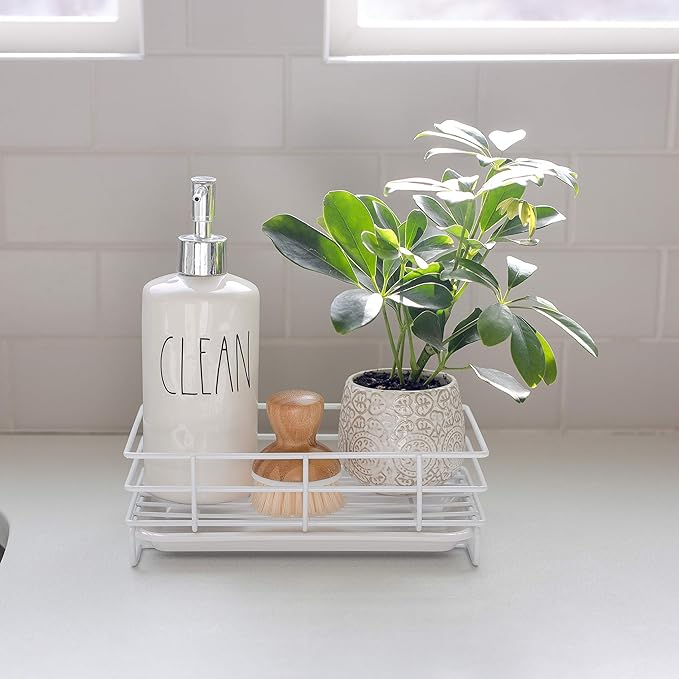 Handy Home Concepts Kitchen Sink Sponge Soap Holder For Countertop Large White Kitchen Soap Tray Sink Organizer