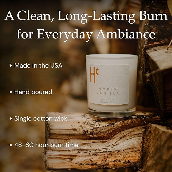 Amber Vanilla Fragrance - Single Wick Soy Candles - Up to 60 Hour Burn Time, Cruelty-Free Soy Candle Wax Blend - Warm Golden Amber & Vanilla Fragrance (9 oz)