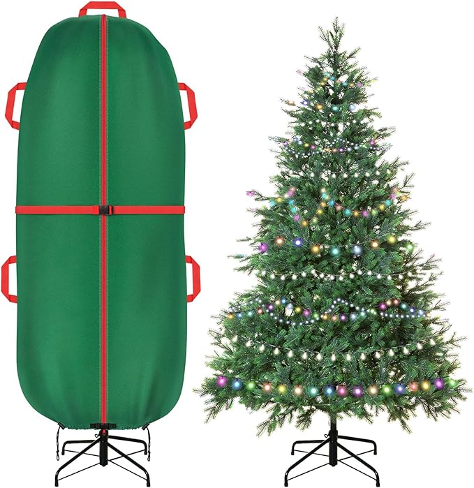 Jumbo Upright Christmas Tree Storage Bag with Zipper & Adjustable Straps, Tear Resistant Storage Cover for 9 Foot Assembled Tree
