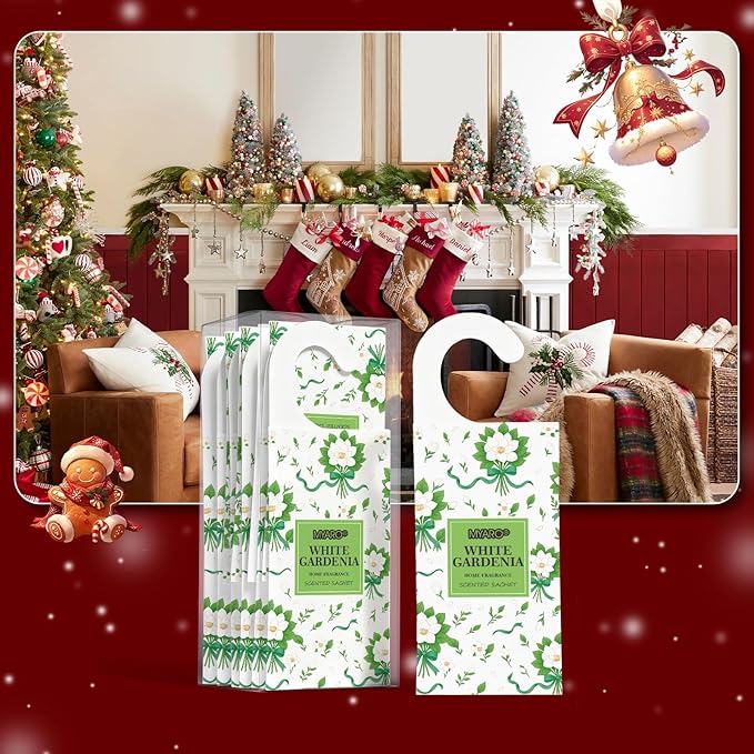 MYARO Large Hanging Sachets Scented for Home 12 Pcs Potpourri Bags Long Lasting Air Freshener for Closet Drawer Car House (White Gardenia)