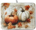 Fall Dish Drying Mat for Kitchen Counter Autumn Thanksgiving Orange White Pumpkin Drying Mats Vintage Maple Leaves Holiday Dish Draining Mat Microfiber Absorbent Dish Rack Pad 18x24 Inch