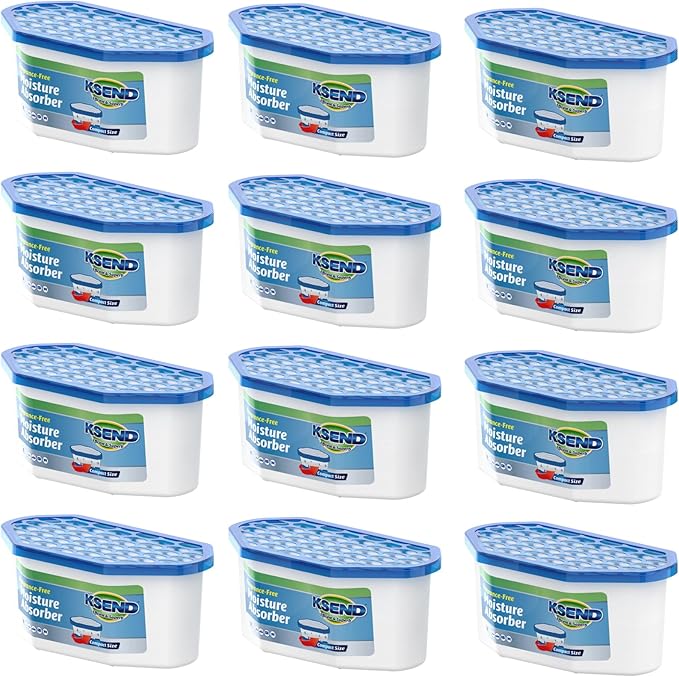 Ksend Moisture Absorbers, 12 Pack, Compact Dehumidifier for Closet, Efficient Humidity Absorber Boxes, Moisture Absorber for Closet, Odor Eliminator with Fragrance Free, Blue, 6.4oz, 300ml