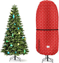 Upright Christmas Tree Storage Bag,Tear Resistant Adjustable 6 FT Xmas Tree Storage Cover for Assembled Tree Standing with Ornaments,Christmas Tree Cover Waterproof - Snow Printing Red