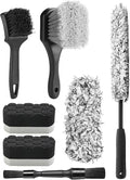 Fantasticlean 7PCS Car Wheel Cleaning Pro Kit, Tire Brush, Soft-bristled Rim Brush, Microfiber Flat Wheel Brush, Double-Ended Detailing Brush, Detailing Pads, Scratch-Free & Multipurpose