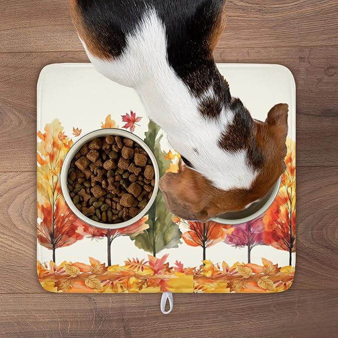 Fall Maple Leaves Dish Drying Mat for Kitchen Counter 18x16 Inch Watercolor Autumn Drying Mat with Absorbent Reversible Microfiber Orange Dish Drainer Mats Rack Pad for Coffee Countertop Protector