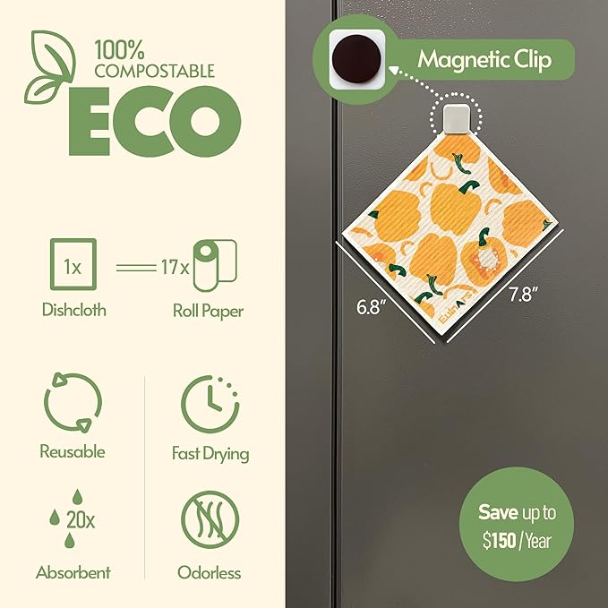 Eulnars Reusable Paper Towels, Swedish Dishcloths for Kitchen 8-Pack, Non-Scratch Swedish Dish Towels, Super Absorbent Cellulose Dish Cloths, No Odor Dish Rags