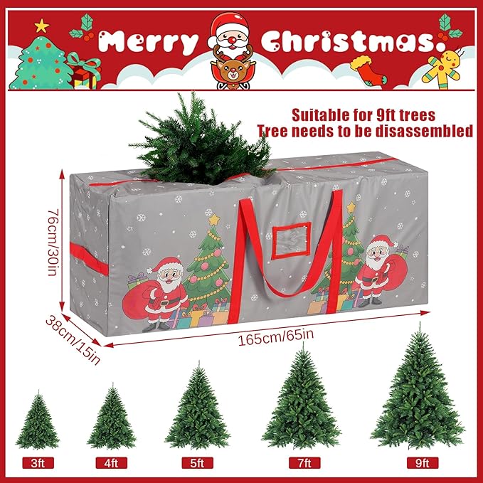 9 Ft Christmas Tree Storage Bag, Waterproof Heavy Duty Oxford, Extra Large Xmas Tree Storage Bag with Handles and Sleek Zipper for Christmas Ornaments Wreath, Grey