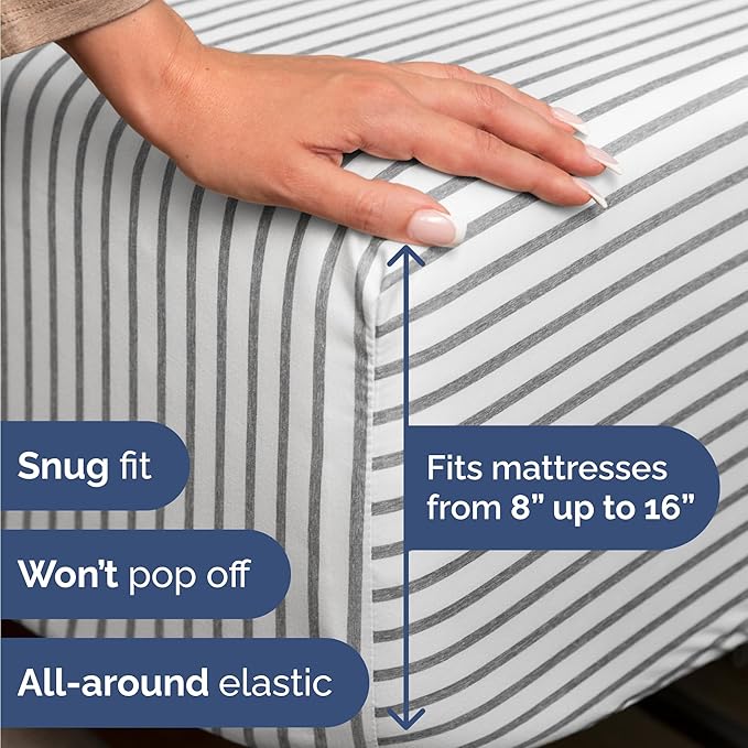 Twin 4 Piece Sheet Set - Comfy Breathable & Cooling - Soft Hotel Luxury Bedding Set with 8-16 Inch Deep Pockets - 1 Flat & 1 Fitted Sheet & 2 Pillowcases - Wrinkle Free & Easy Care - Grey Stripes 2