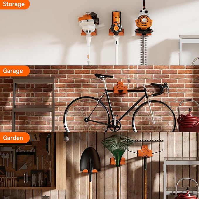 Garage Storage Trimmer Rack, Weed Whackers Holder Organizer Garden Power Tool Hanger Wall Mounted for Garage Trimmer, Hedge Trimmer, Grass Trimmer, Garden Tools,1 Pack(Orange)