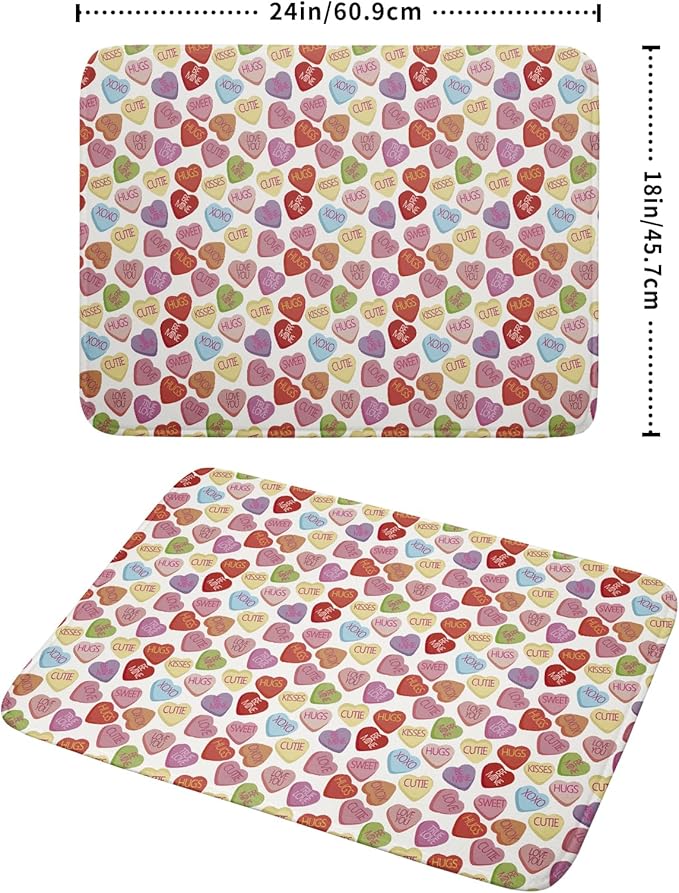 Valentine’s Day Dish Drying Mat for Kitchen Counter 24x18 Inch Colorful Love Drying Mat with Absorbent Reversible Microfiber Holiday Dish Drainer Mats Rack Pad for Coffee Countertop Protector