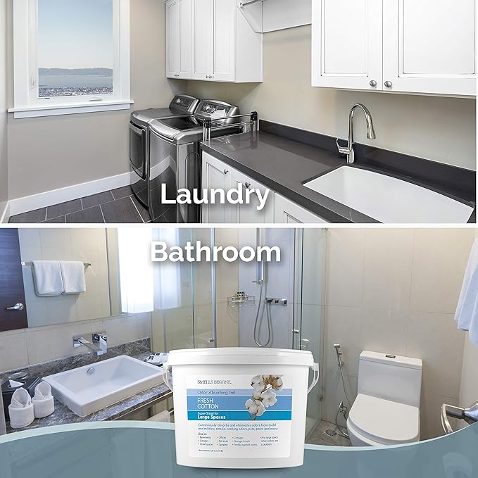 SMELLS BEGONE 1-Gallon Gel Odor Eliminator – High-Capacity, Long-Lasting Odor Absorber for Large Basements, Garages, Workshops & Commercial Areas – Removes Odors with Essential Oils (Fresh Cotton)