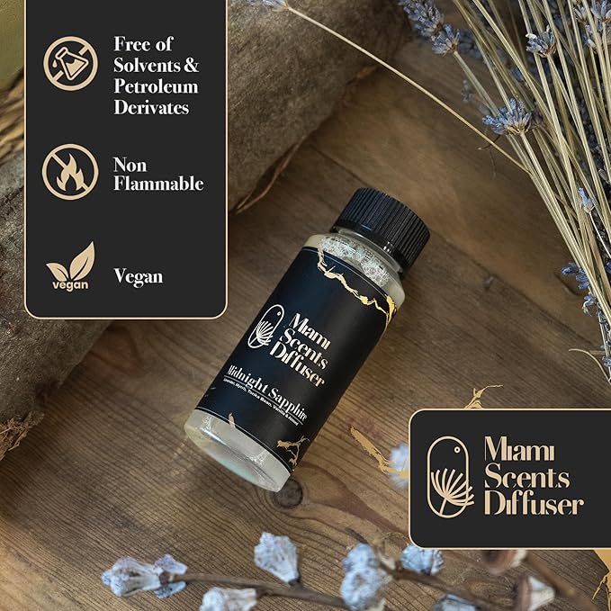 Midnight Sapphire Noir Essential Oil Refill Luxury Hotel Inspired, Long Lasting Aroma for Home & Office Diffuser, 120 ml Fresh Blend of Lavender, Vanilla & Almond - Scent for Spa Wellness Aromatherapy