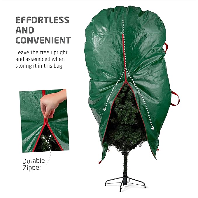 ZOBER Upright Christmas Tree Storage Bag With Drawstring Hem- Fits 9 Ft Trees - Plastic, Waterproof Christmas Tree Bag For Storage Box For Xmas - Strong, Durable Handles - Green