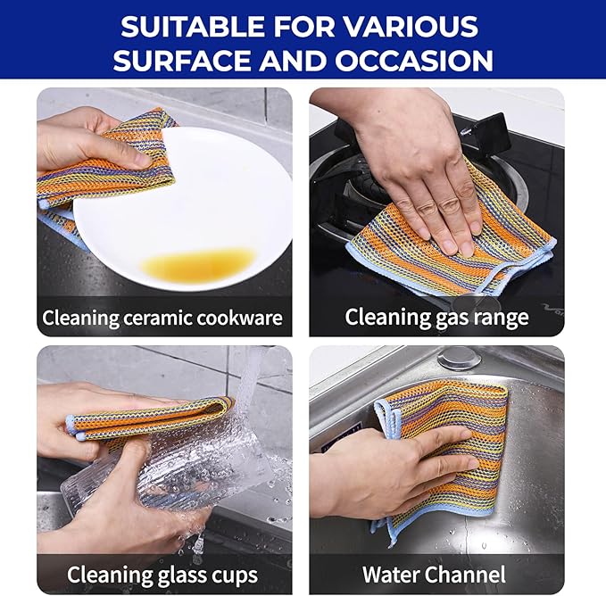 Wangjinpeng 12PCS Non-Scratch Multipurpose Steel Wire Dishcloths - Reusable Quick-Dry Odor-Free Scrub Cloths for Dishes, Kitchen Cleaning Cloths for Cookware, Sinks, Stove Tops(9.84X9.84)