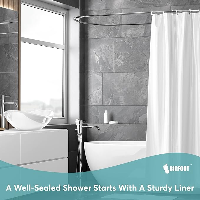 BigFoot Shower Curtain Liner – 72 x 72 PEVA Heavy Duty Shower Curtain with Rustproof Metal Grommet and 3 Magnetic Weights – Odor Free and Compatible with Standard Showers, Clear